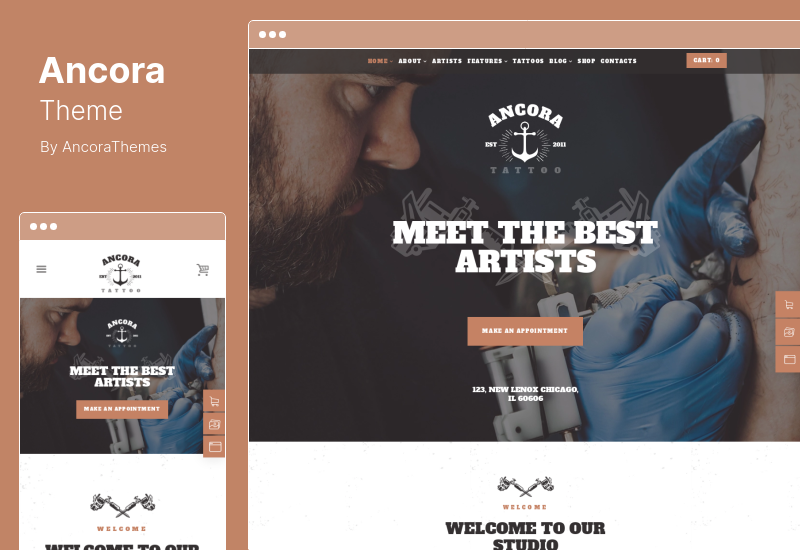 Ancora Theme - Um tema WordPress de loja de tinta para salão de tatuagem urbana