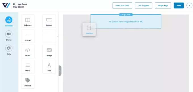 Aggiungi un blocco di intestazione al modello di email