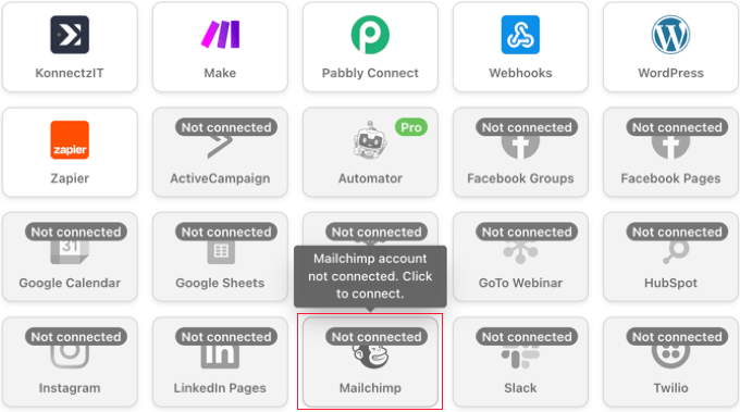 Selezione di un'integrazione di azione Uncanny Automator