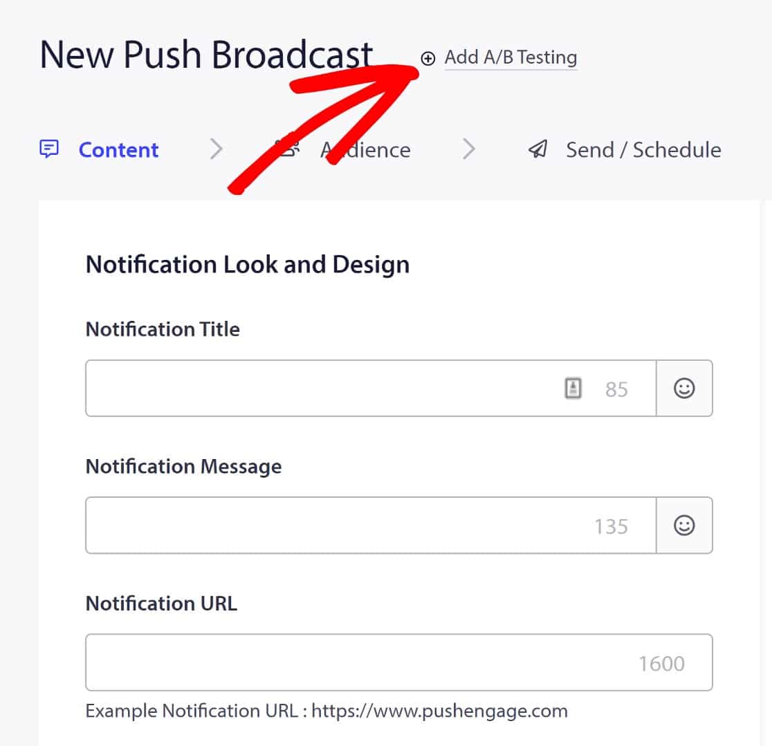 A/B testing option in PushEngage