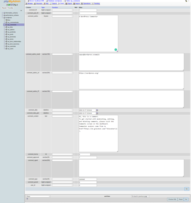 รายการความคิดเห็น WordPress ใน MySQL