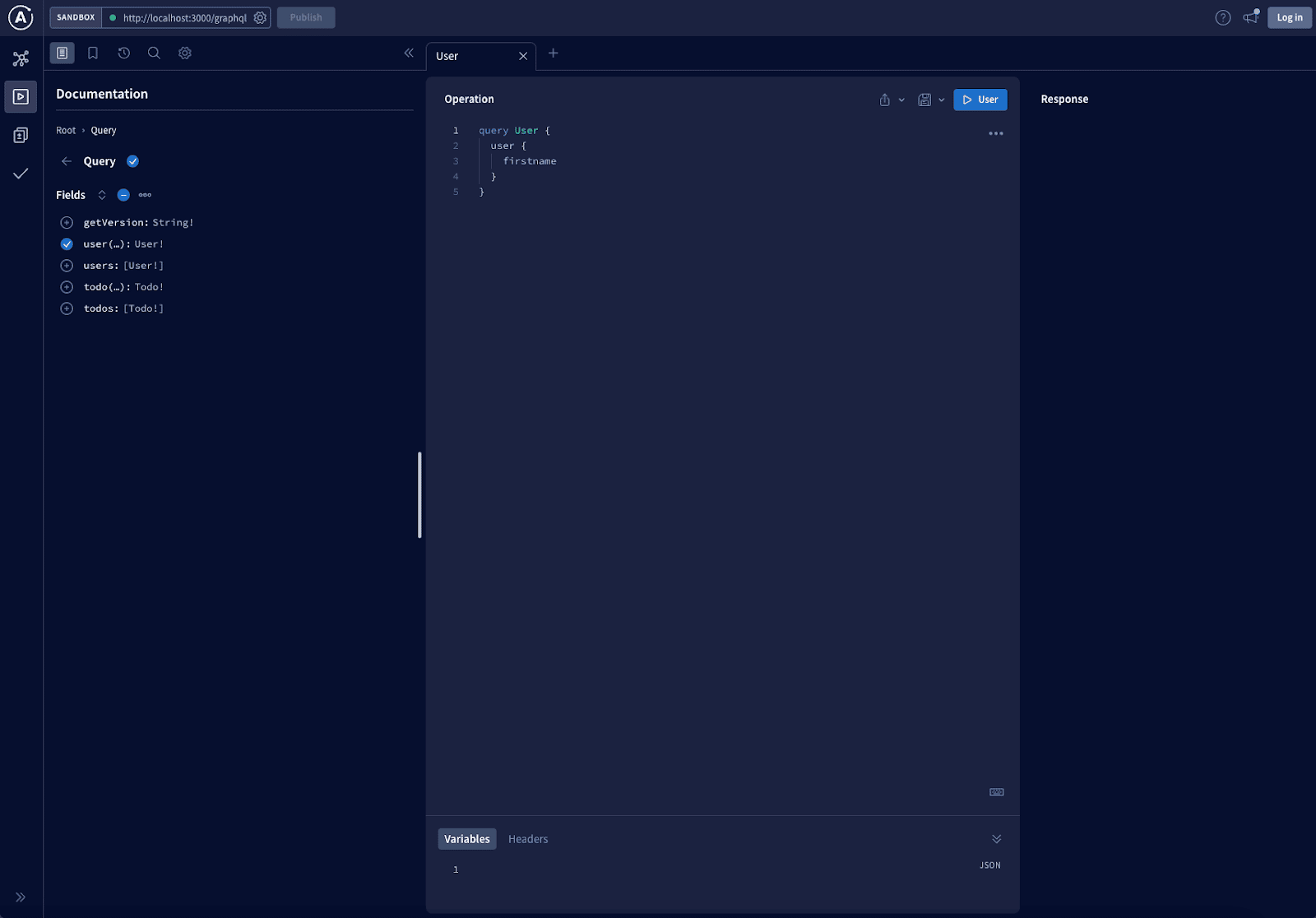 Uma interface de desenvolvimento mostrando uma consulta simples em resposta.