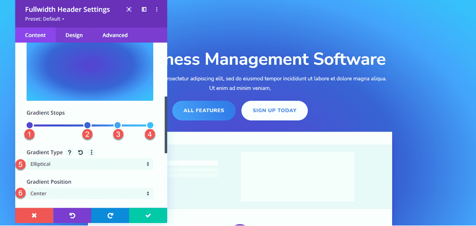 Divi Fullwidth Header Gradient Background Layout 3 Настройки градиента