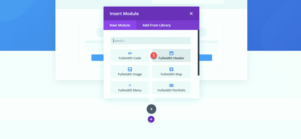 Divi Fullwidth Header Gradient Background Layout 3 Добавить модуль