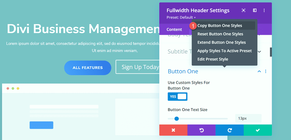 Divi Fullwidth Header Gradient Background Layout 3 Кнопка копирования
