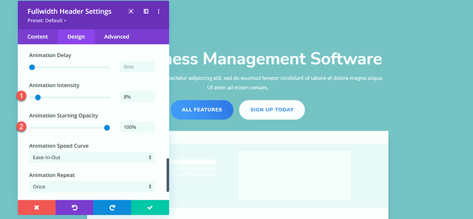 Divi Fullwidth Header Gradient Background Layout 3 Настройки анимации