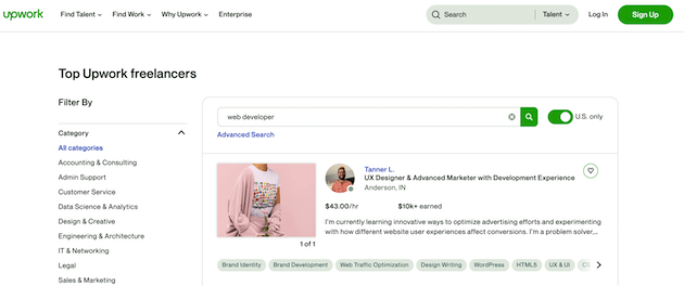 Procurando trabalho freelance no Upwork.