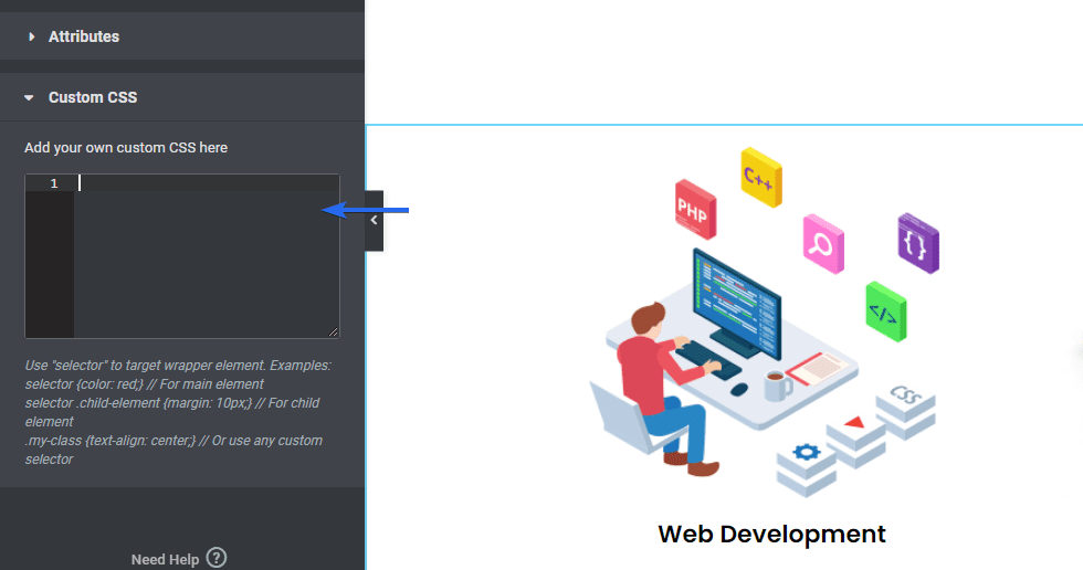 Добавить пользовательский CSS - подсказки elementor