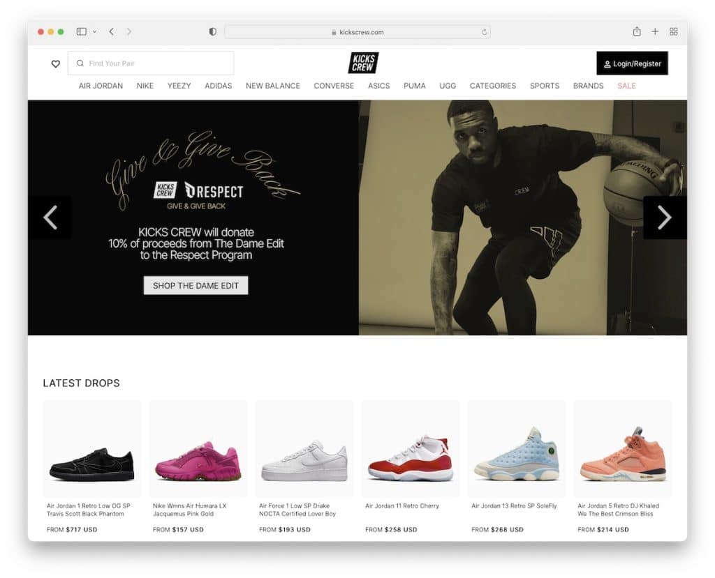 Beispiel für eine Kikscrew-Schuh-Website