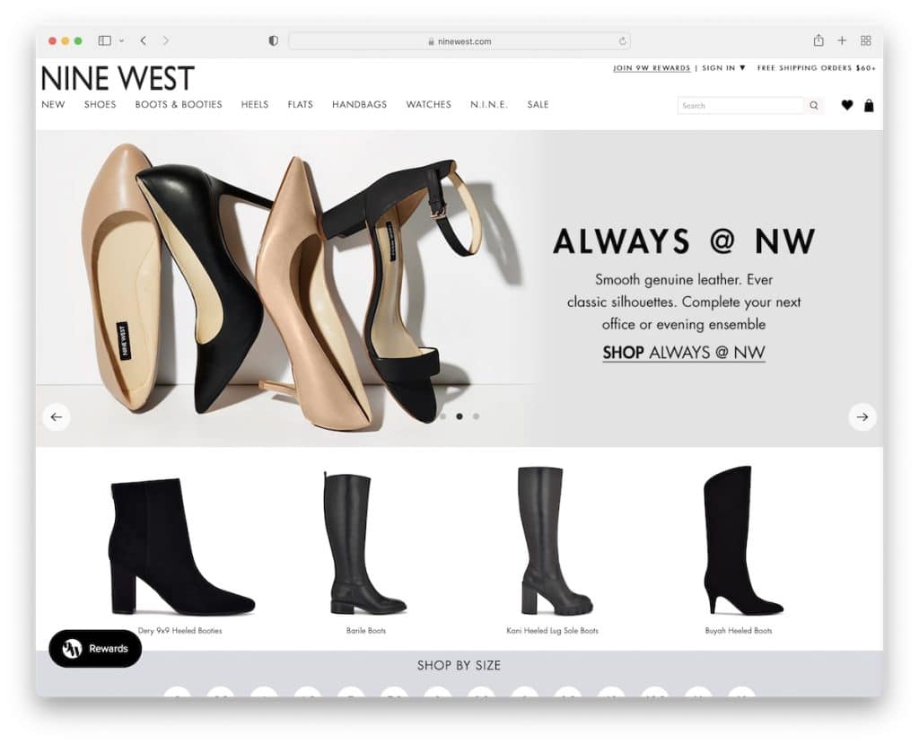 Beispiel für eine Website mit neun Westschuhen