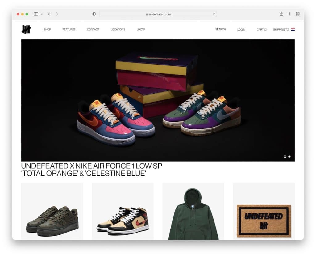 Beispiel für eine ungeschlagene Schuh-Website