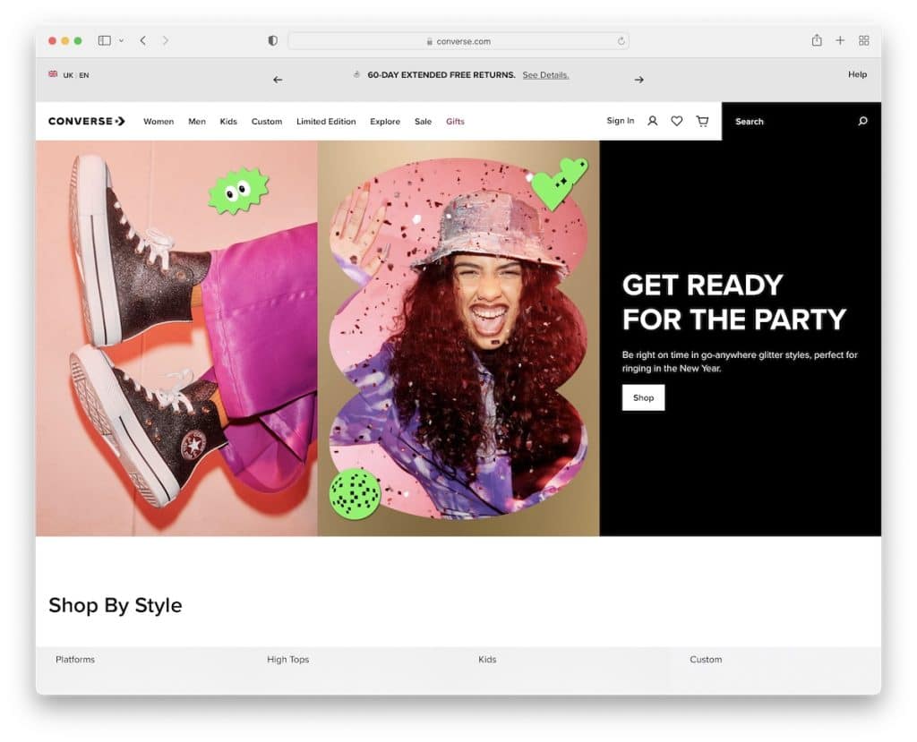 Beispiel für eine Converse-Schuh-Website