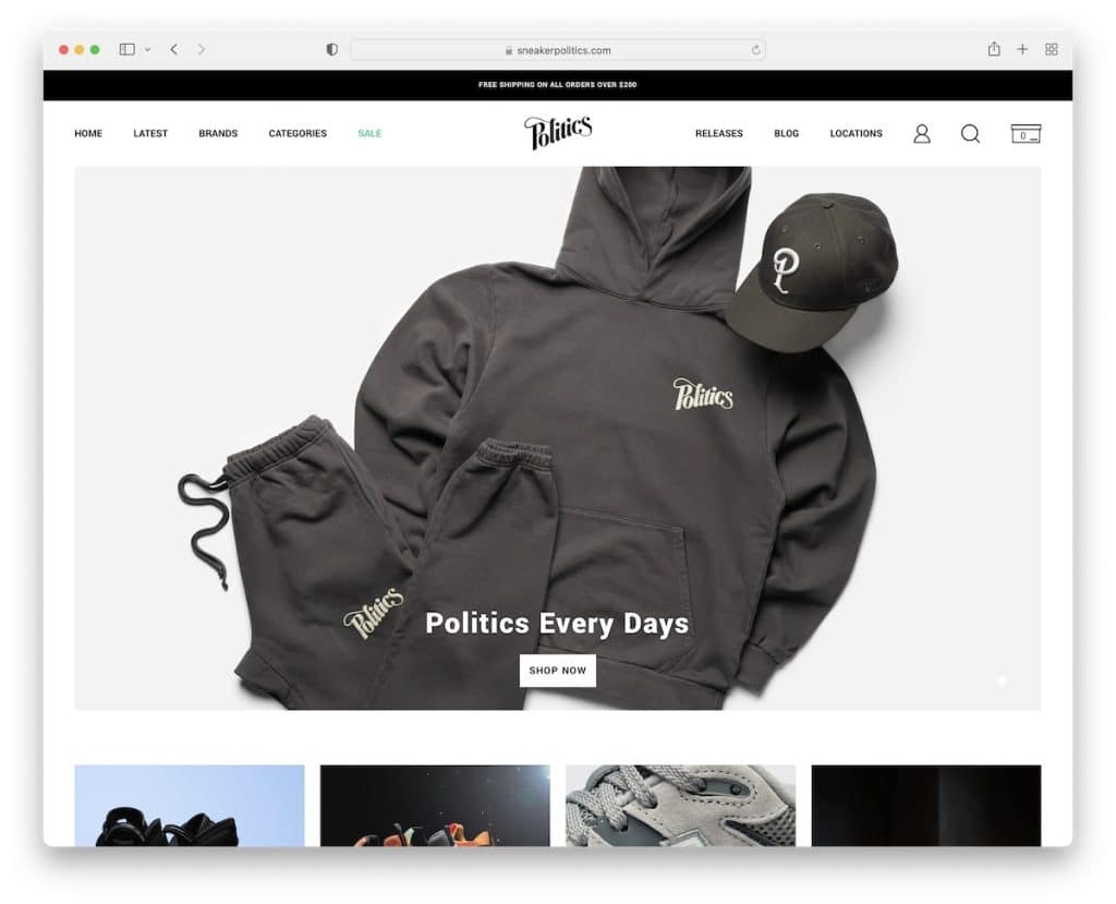 Beispiel einer Sneaker-Politik-Schuh-Website