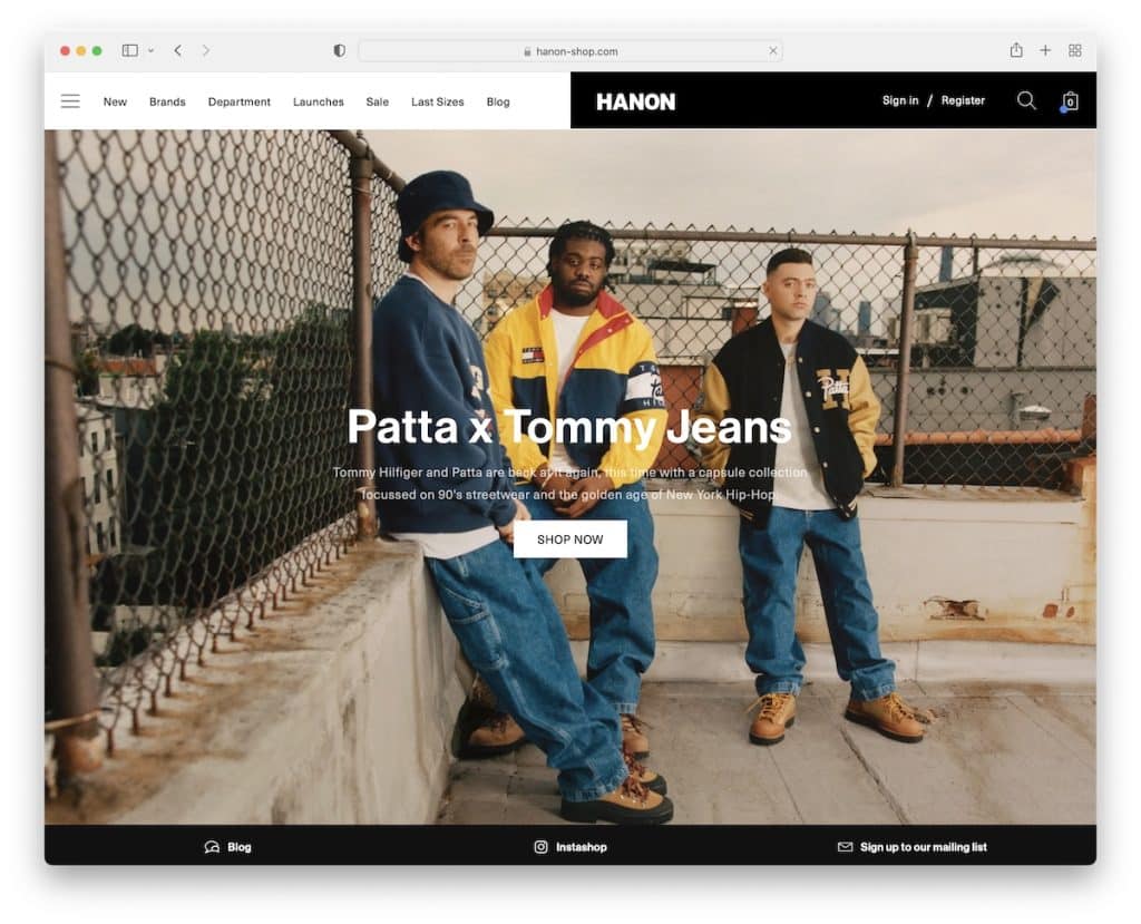 Beispiel einer Hanon-Schuh-Website