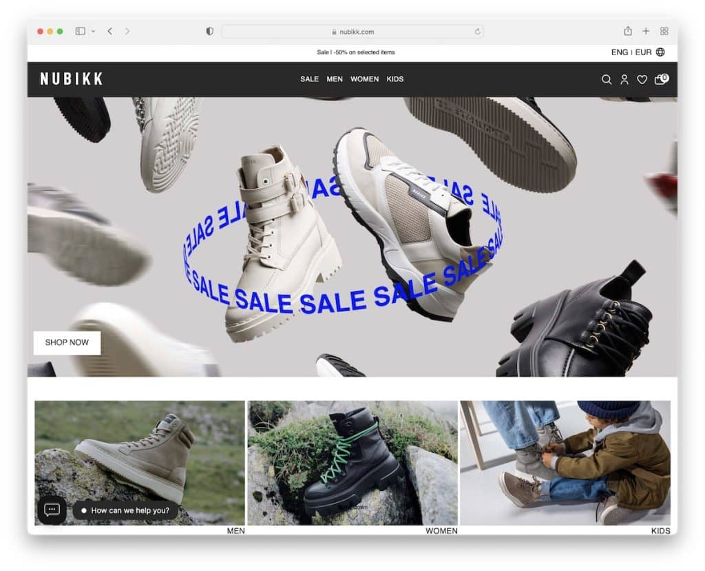 Beispiel für eine Nubikk-Schuh-Website