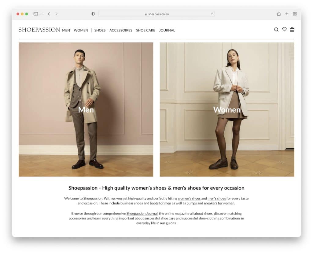 Beispiel einer Schuh-Website von shoepassion