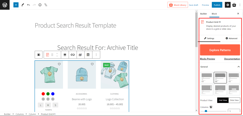 كيفية تخصيص صفحة نتائج بحث WooCommerce باستخدام ProductX 7 Product Grid Block Settings