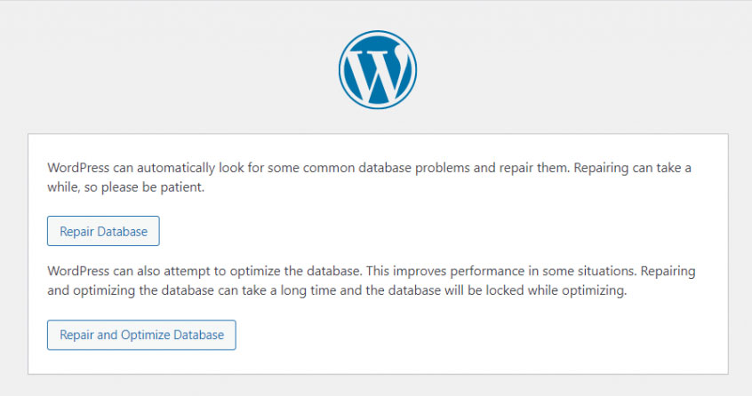 WordPress データベースを修復するためのオプション