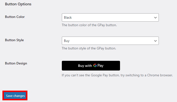 opsi tombol atur Google Pay di WooCommerce