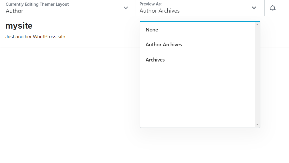 [Preview As] ドロップダウンで [Author Archives] オプションを選択します。