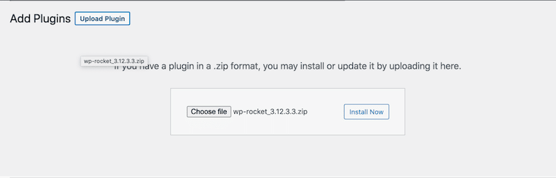 Installazione del plugin - Fonte: WP Rocket