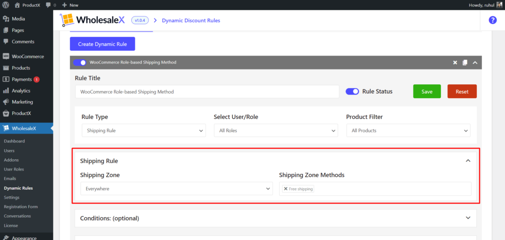 Come impostare i metodi di spedizione basati sui ruoli di WooCommerce 10 WholesaleX Shipping Rule