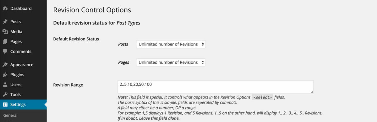 เคล็ดลับและแฮ็คยอดนิยมเพื่อเพิ่มประสิทธิภาพเว็บไซต์ WordPress ของคุณ 77 Revision control options