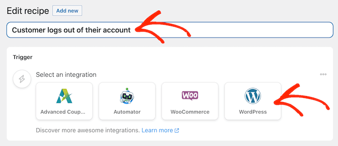 Sélectionnez WooCommerce comme intégration