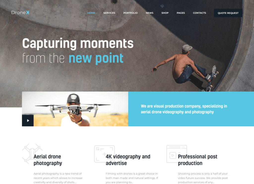 DroneX | Tema WordPress per fotografia aerea e videografia