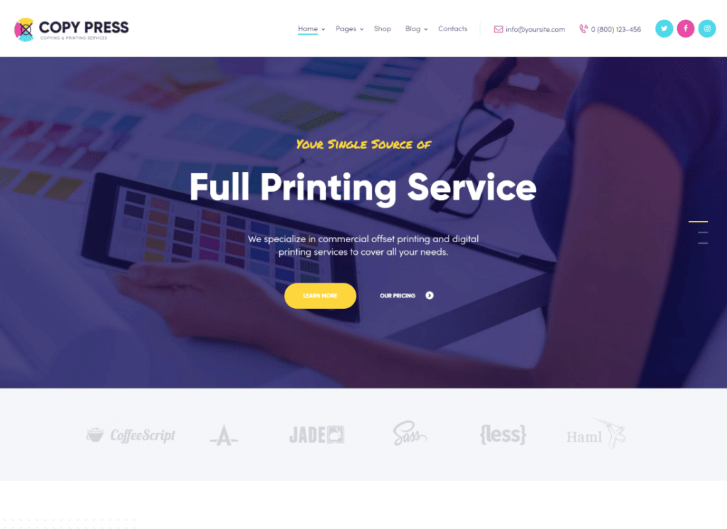 CopiaPress | Tipo Tema WordPress per servizi di progettazione e stampa