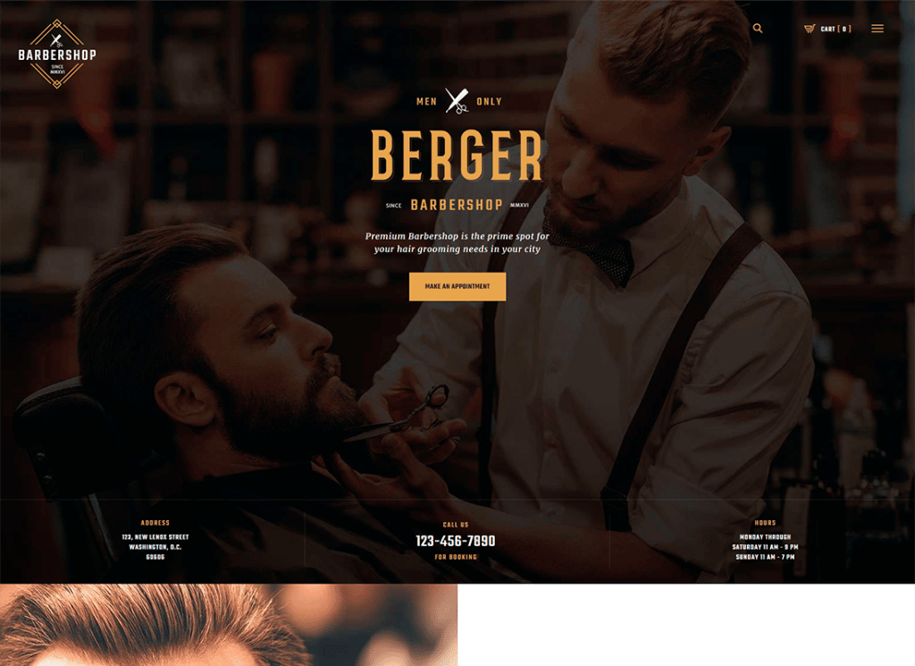 Berger - ร้านตัดผมและช่างทำผม + ธีม WordPress ของร้านสัก