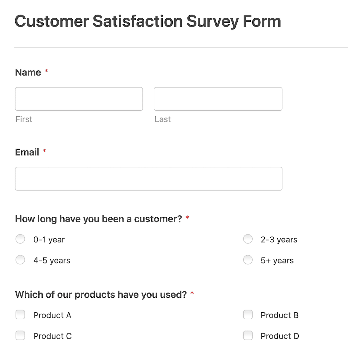 Customer satisfaction survey in the form builder