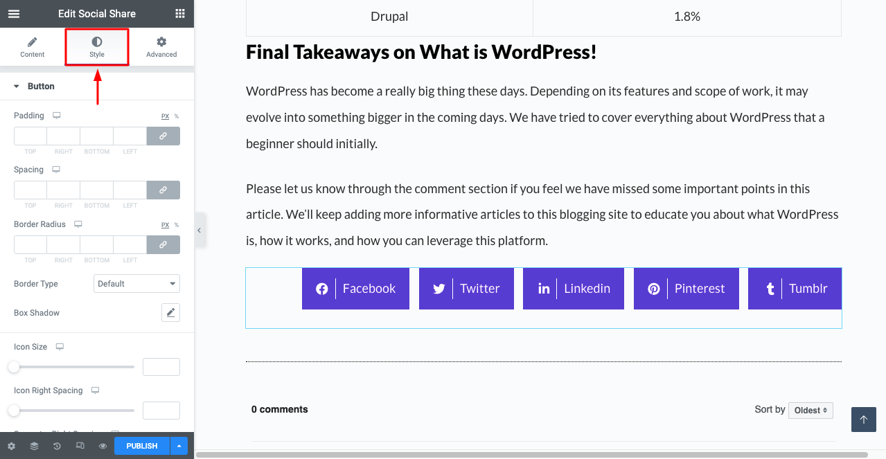 WordPress 게시물에 소셜 미디어 공유 버튼을 추가하는 방법 11 Stylize the Social Share Buttons