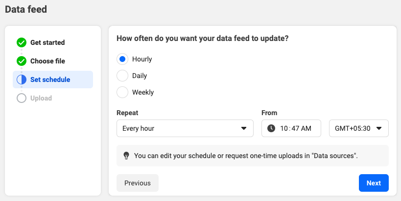 Agendar atualização do feed de dados