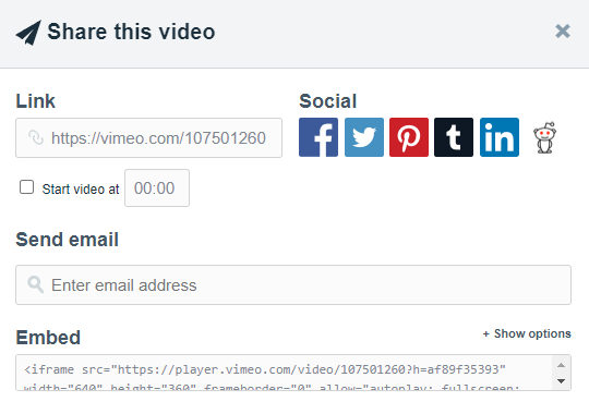 الحصول على كود التضمين من Vimeo