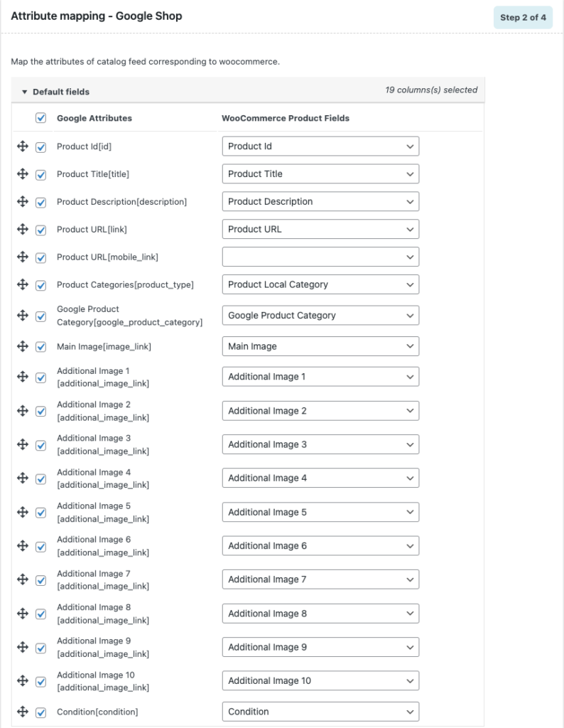 Pasul 2 - Maparea atributelor Google