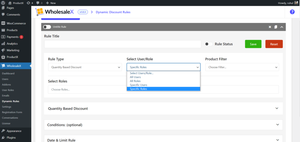 WholesaleX 7로 WooCommerce 세금 면제를 설정하는 방법 WholesaleX User Role Selection