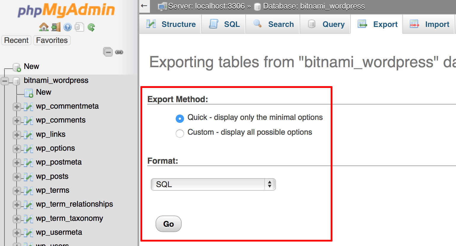 pda-phpmyadmin-export-database-wordpress