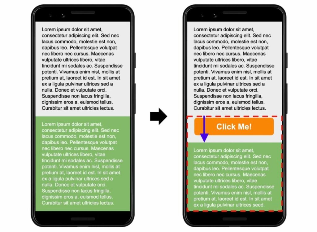 Um exemplo de mudança de layout cumulativo do Google.