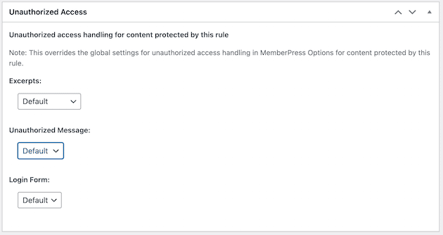 MemberPress ルールの不正アクセスセクション。