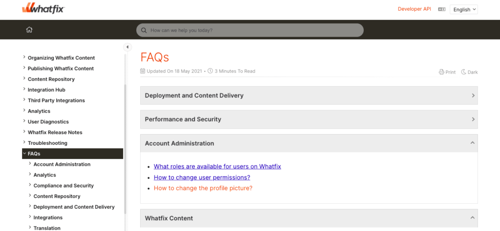 Esempio di progettazione del sito web WhatFix FAQ