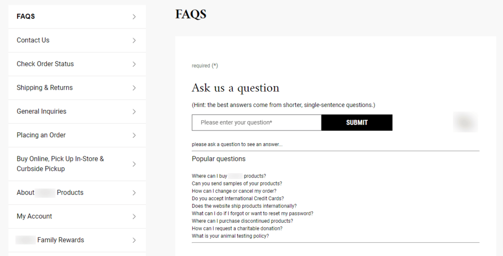 La sezione FAQ di Kiehl aiuta a trovare facilmente le risposte