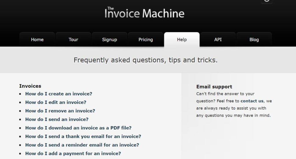 Progettazione FAQ del sito web della Invoice Machine