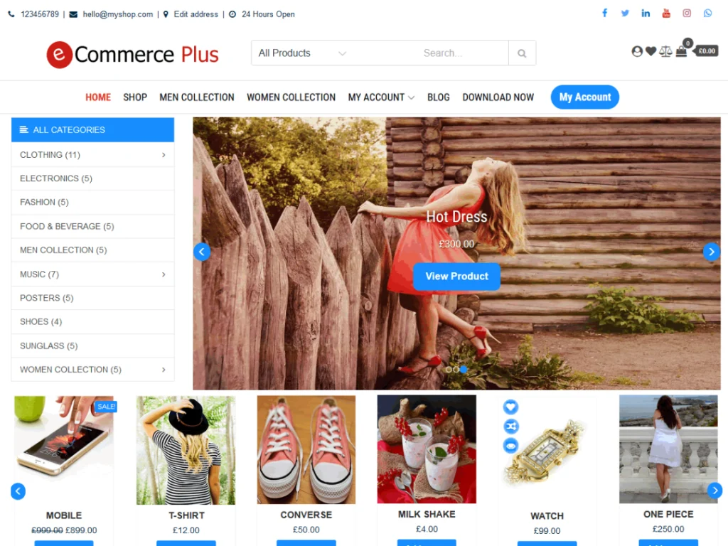 eCommerce Plus, tema WordPress responsif multiguna yang ideal untuk pribadi, perusahaan, blog, toko, etalase