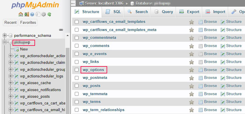 Wybierz wp_options Tabela z formularza Baza danych