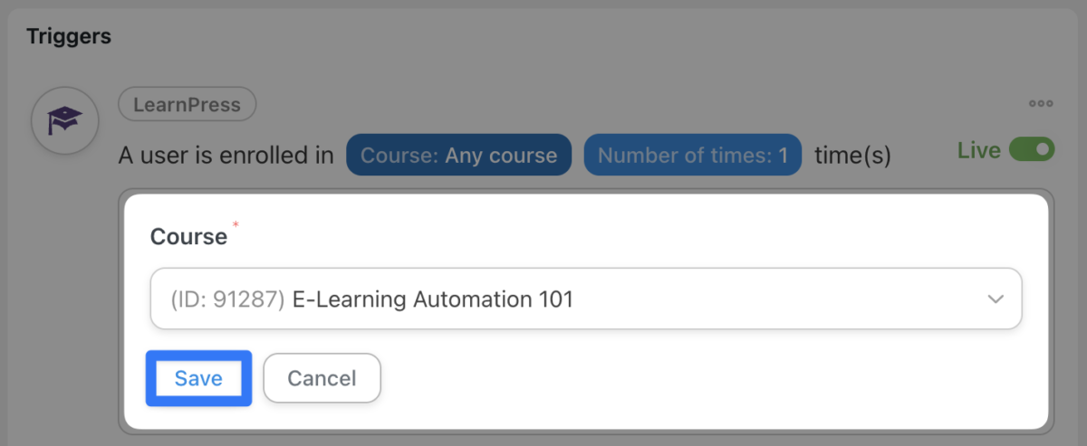 使用 LearnPress 和 Uncanny Automator 实现课堂自动化 76 select a course