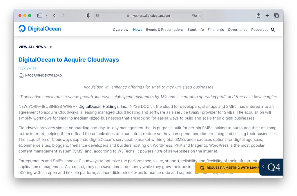 Cloudways 인수