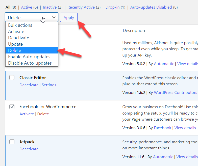 ลบปลั๊กอิน - เพิ่มประสิทธิภาพฐานข้อมูล wordpress