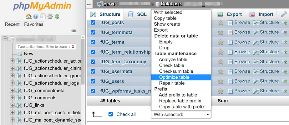 tabloları optimize et