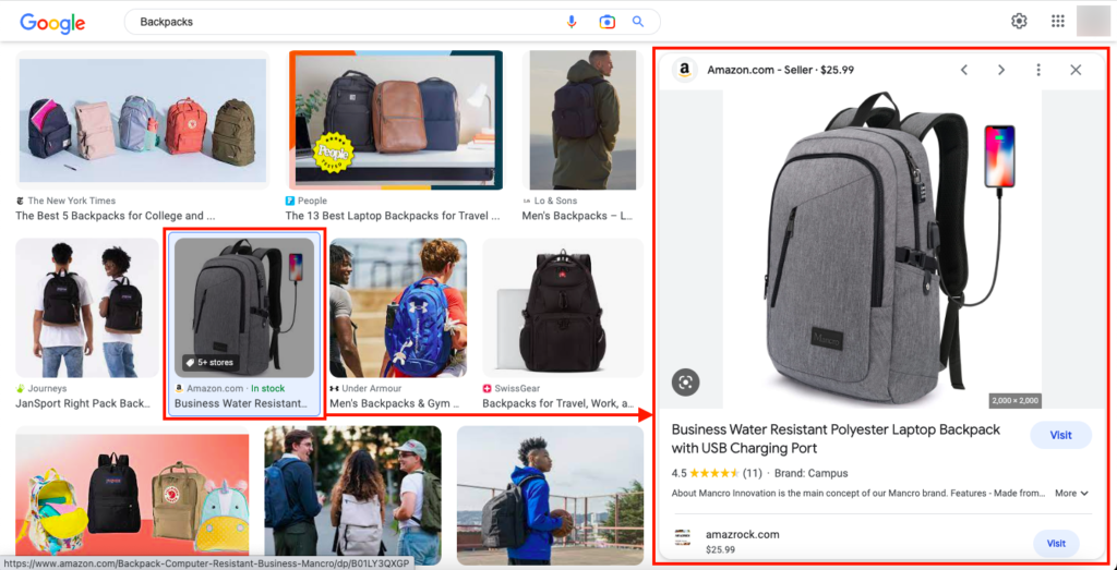 Google 画像検索での商品リスト